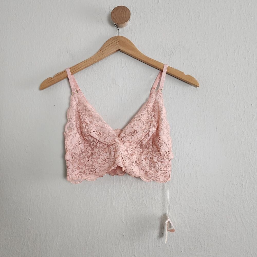 We Are Hah Smarty Pink Lace Bralette Copper Rose V-Neck NWT Size XS (30-32 A/B)